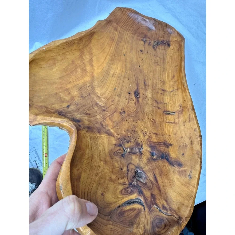 Burl Wood tree Root Bowl Tray Signed COA Free Form Live Edge Lg 10